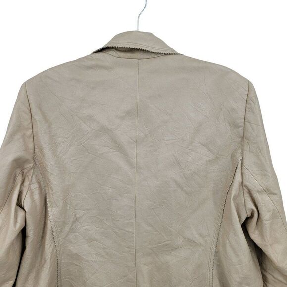 Vintage 90s Anne Klein Retro 70s Leather Jacket 1X Champaign Frayed Edges Button - Picture 11 of 14